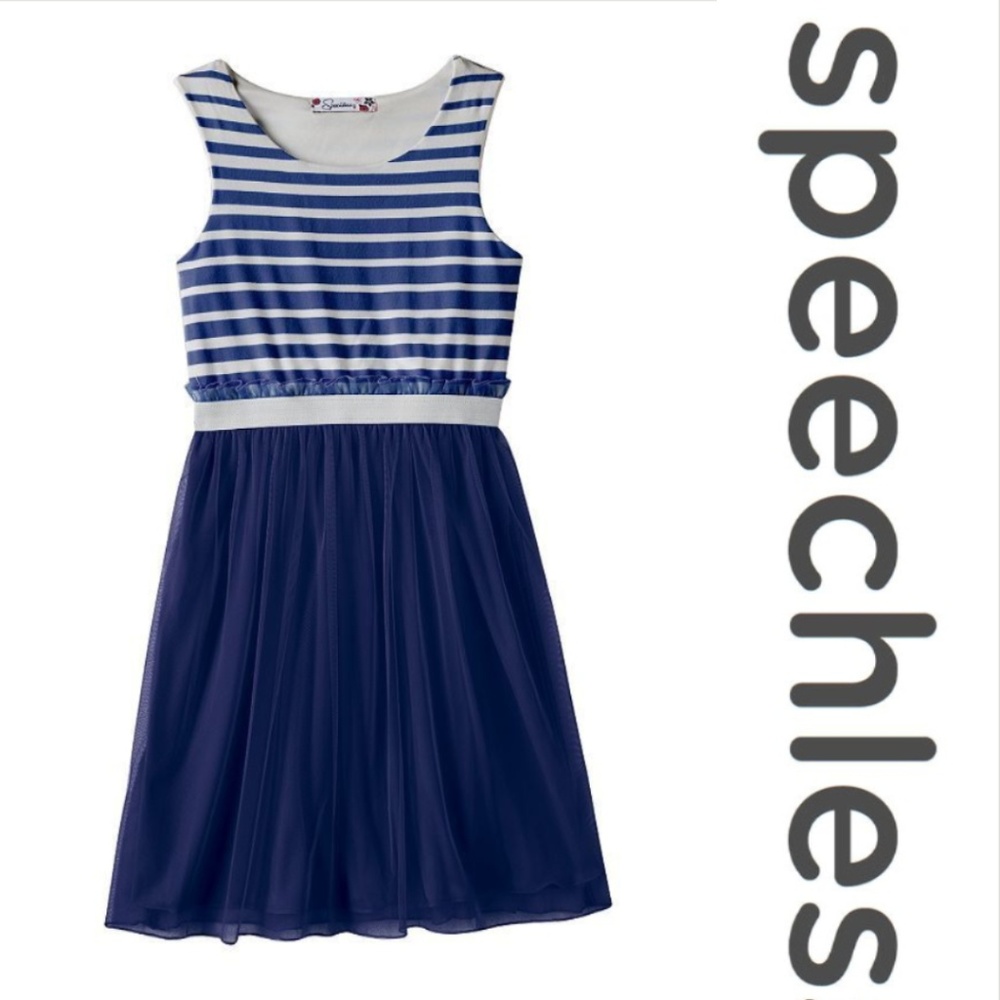 Speechless Girls Navy Stripe Knit Mesh‎ Casual Spring Dress Size 10 NWT